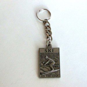 Vintage SKI ON THE EDGE SEAGULL PEWTER Key Ring Keychain 1997